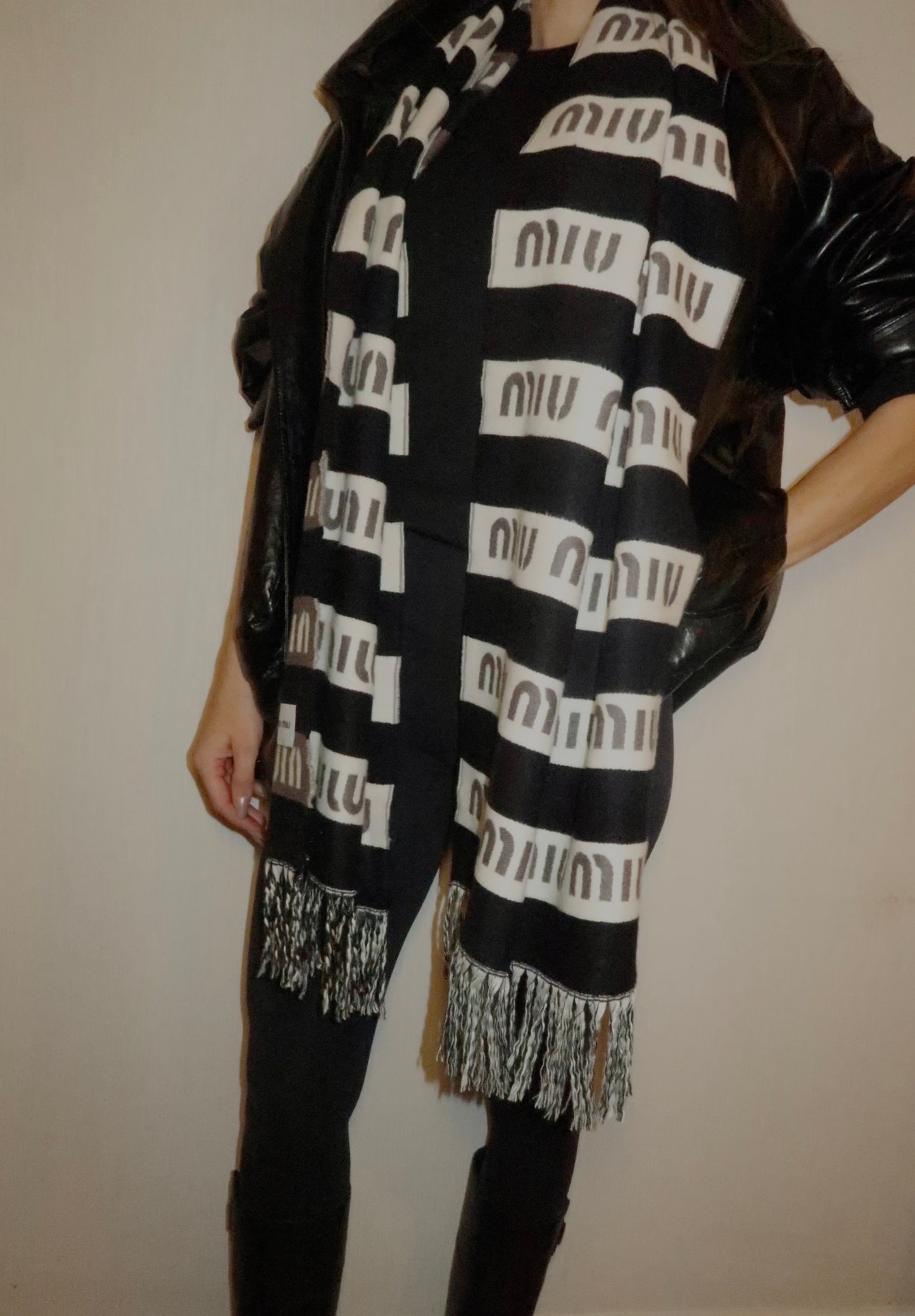 MIU mu striped scarf