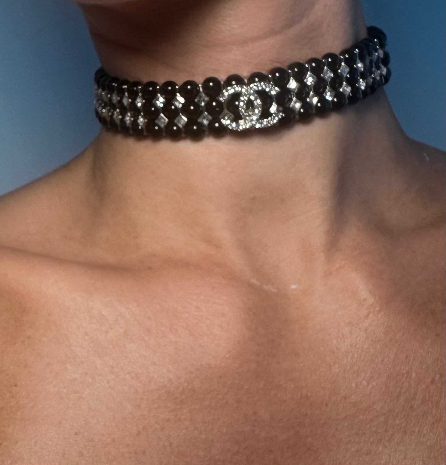 Black and silver cuff cc choker