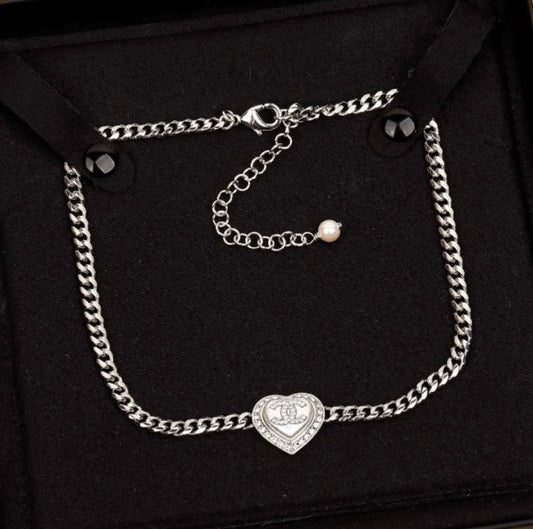 Heart silver cc choker