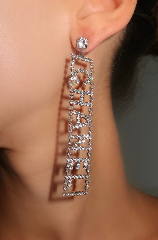 CHA silver diamanté earrings