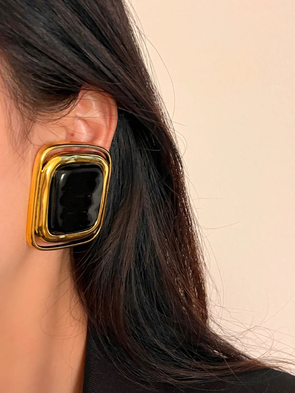 SL Laurent square black earrings