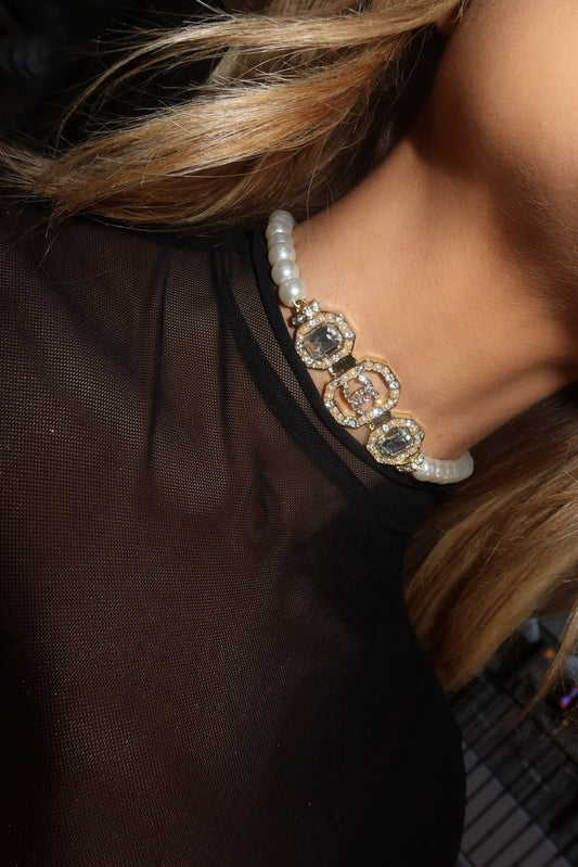 Solace Pearl silver & gold choker